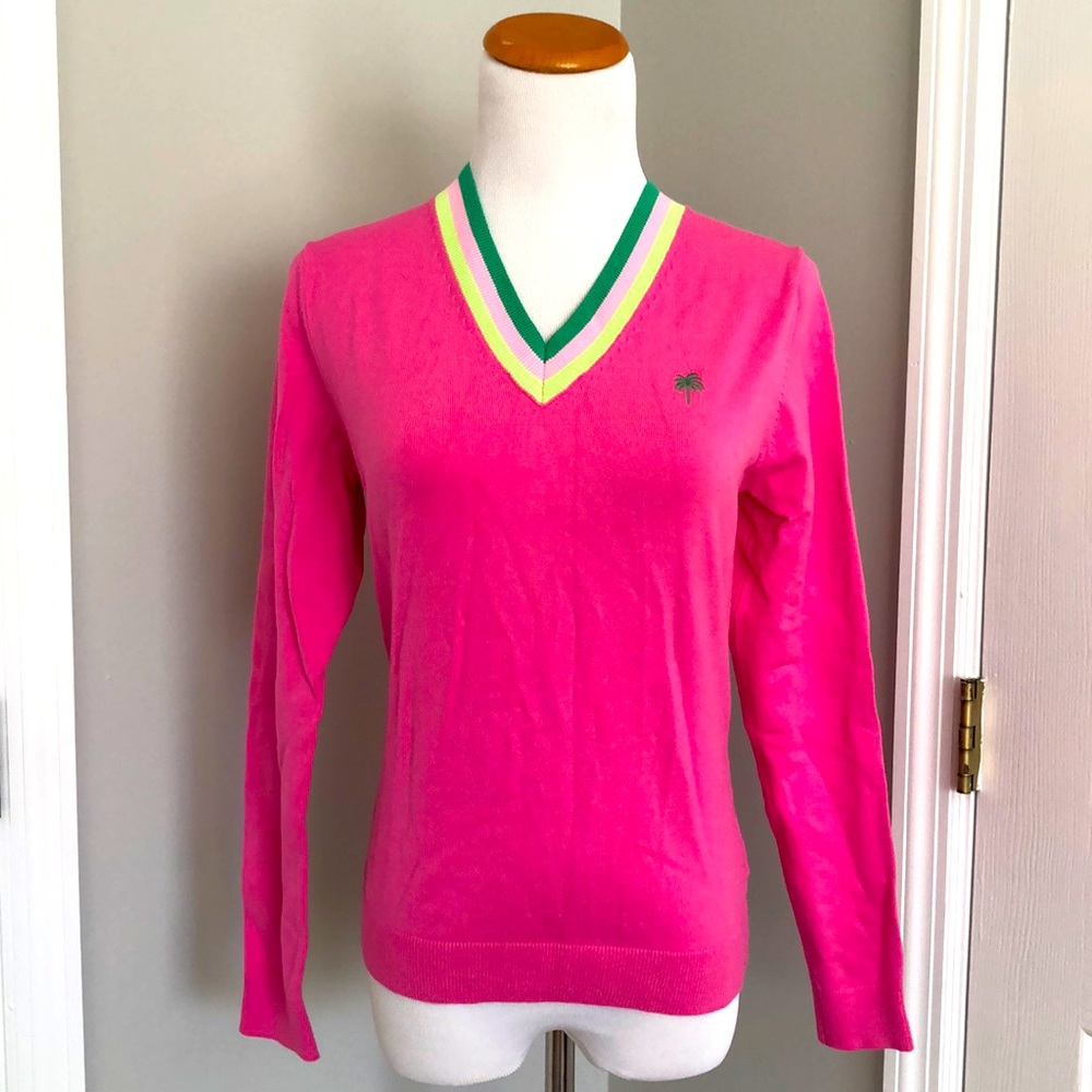 Lilly Pulitzer pink neck sweater with retro stripes Sm